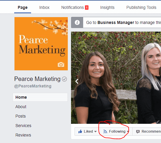 Screenshot of Facebook page. Pearce Marketing, East Sussex