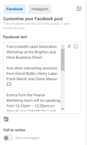Meta Business Suite - creating text for a Facebook post - Pearce Marketing